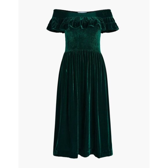 💕HILL HOUSE💕 The Akilah Nap Dress ~ Emerald Green Velvet Small S NWT - Picture 9 of 16
